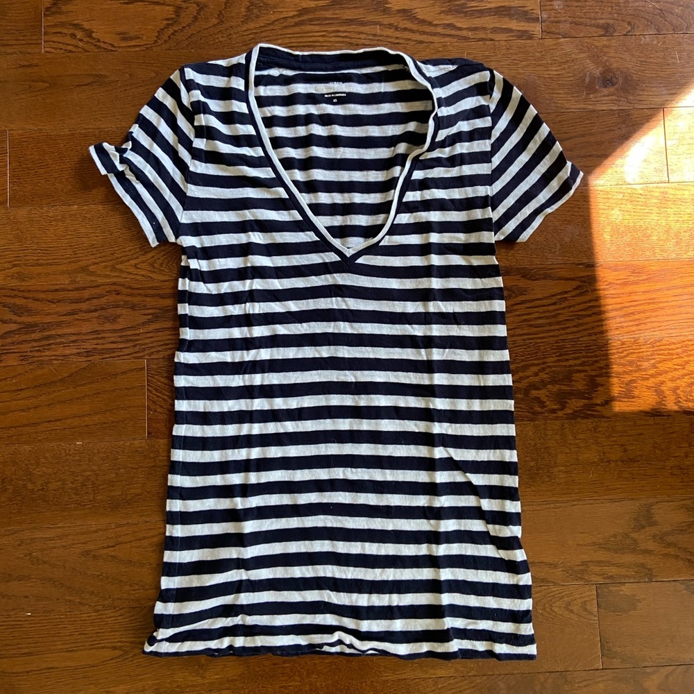 J Crew Navy Striped V Neck “Vintage Cotton” Tee
